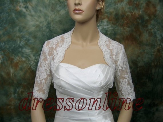 Free Shipping 1/2 Half Sleeves White Ivory Lace Bridal Wedding Jackets Wraps For Wedding Dress