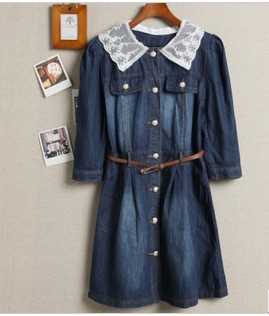 Free shipping 1 2013 spring women's vintage the disassemblability lace collar denim one-piece dress