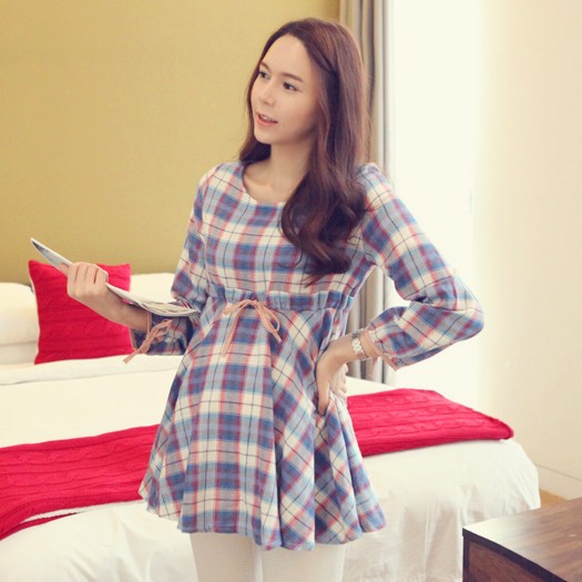 Free shipping 1.24 h spring young girl plaid maternity dress shirt maternity dress maternity clothing
