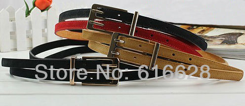 Free shipping 1.25''  real leather women's fashion double belts with double needles gold buckle-wholesale/retail (min order $15)