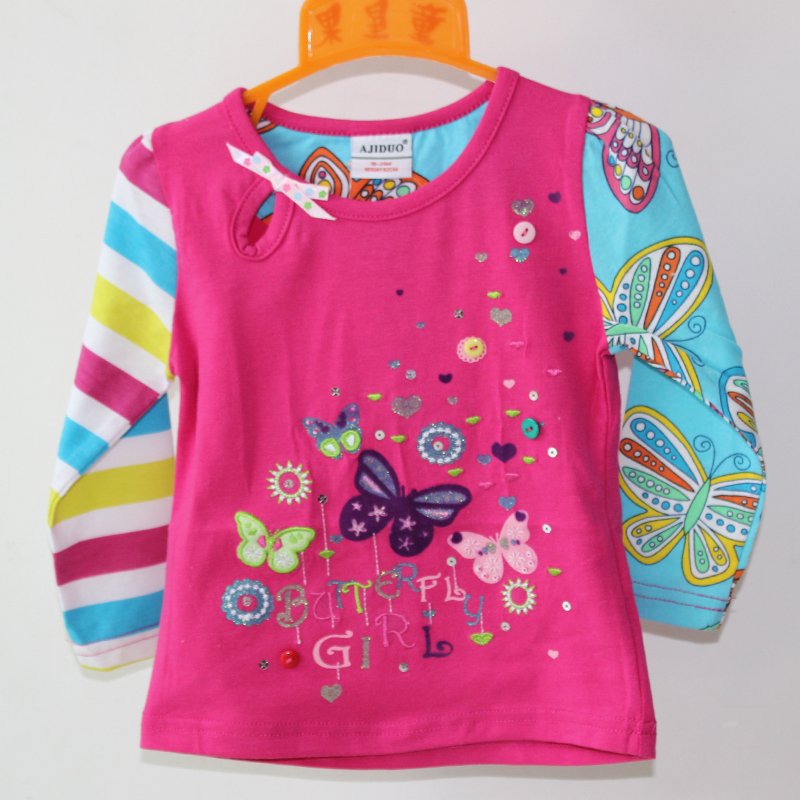 Free Shipping,1-6years old children kids autumn spring wear blouse for girls different sleeve and printed wholesale 6pcs/lot