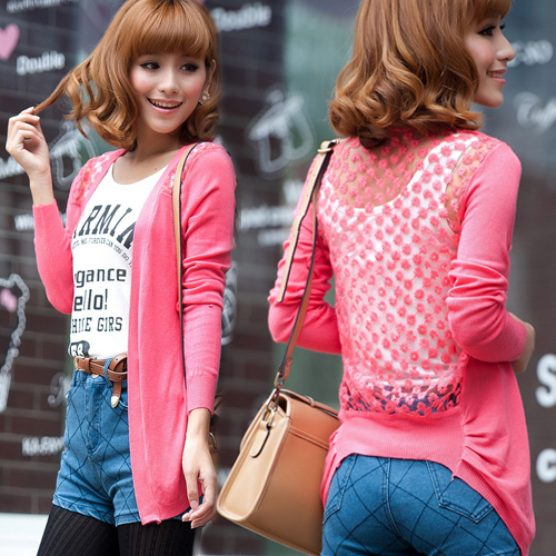 Free shipping (1 pieces/lot)2012 sweet flower graphic patterns cutout fashion gentlewomen sweater  air conditioning shirt