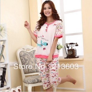 FREE SHIPPING  1 set Summer  cotton cartoon dog  printed short-sleeve pajamas,T12