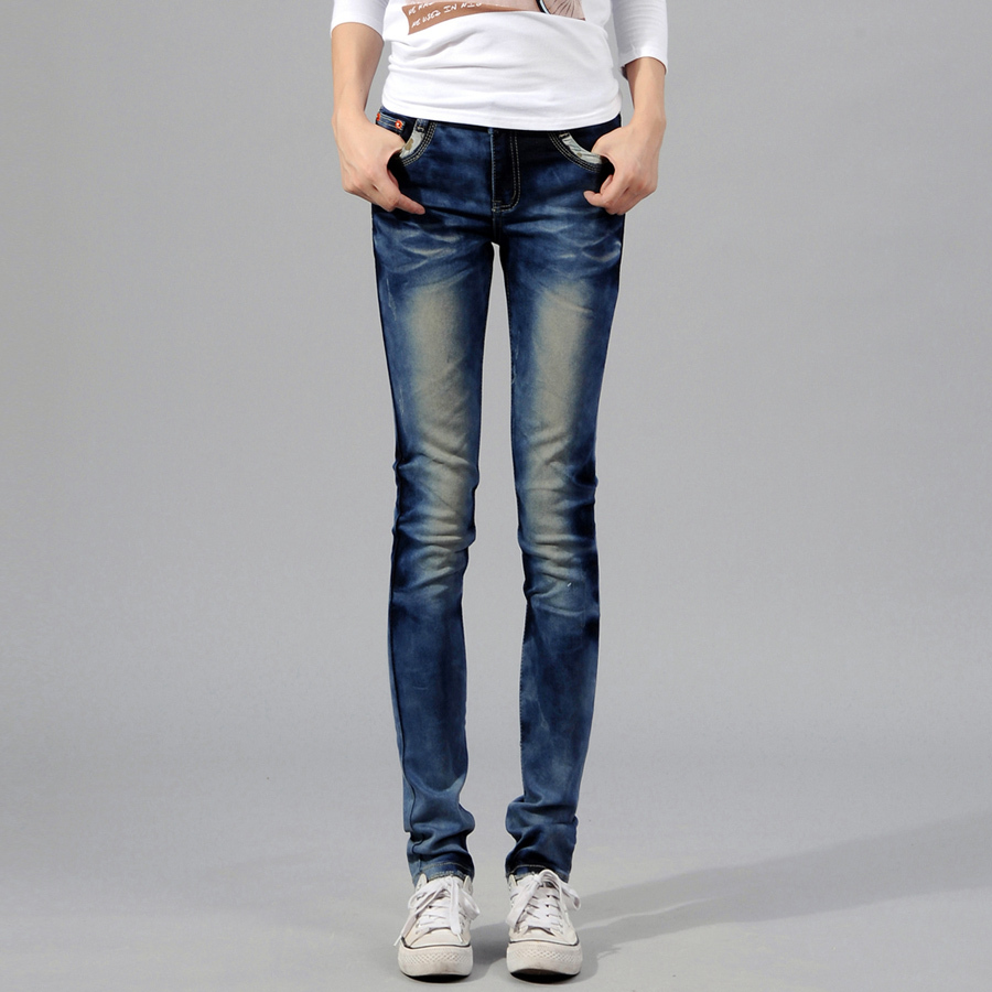 Free shipping 10 - 6856 female all-match straight pants wearing white jeans loose plus size autumn