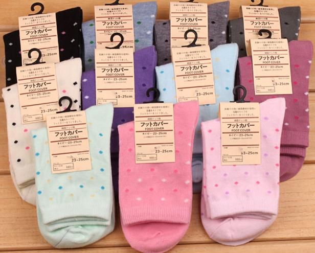Free shipping  10 double cartoon candy color dot polka dot Thin socks