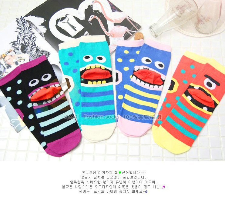Free Shipping 10/LOT  big polka dot stripe color block decoration  monster sock cartoon Woman's socks