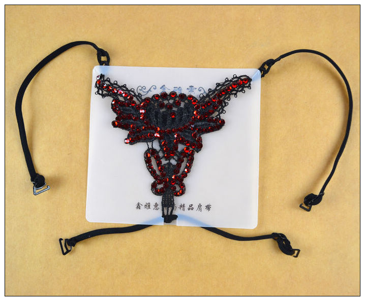 Free shipping 10 Pcs /lot Fashion New Unique Cute Butterfly Crystal Flower Black Lady Halter Bra Shoulder Straps Wholesale