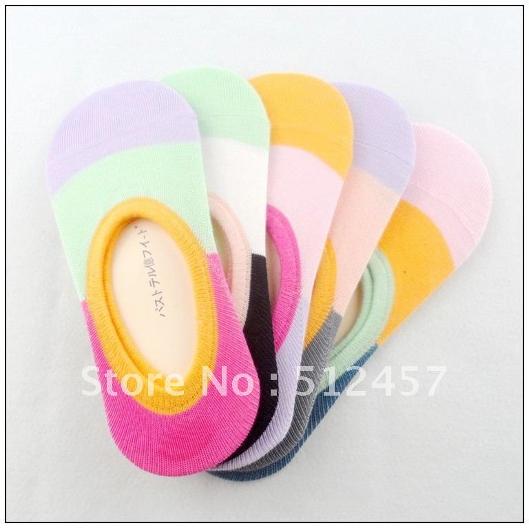 free shipping (10 pieces/lot)  bamboo charcoal fiber color block decoration socks silica gel slip-resistant