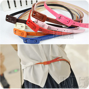 Free Shipping! 10 pieces x wholesale New Fashion Women's Cute Nice Candy color PU leather Thin Belt