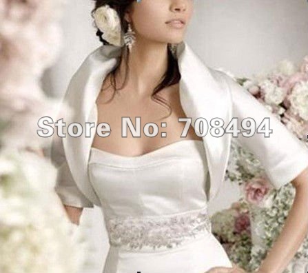 Free shipping 100% best selling satin stylish short sleeve wedding jacket for the bride bridal dresses accessories-perfect gowns
