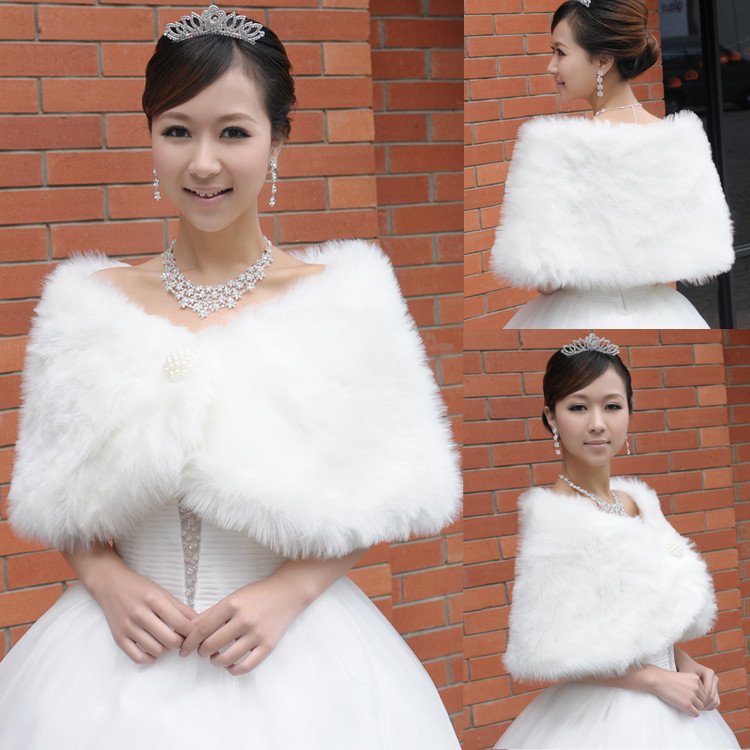 Free Shipping 100%Brand New White Winter Bridal Wedding dress Fur Wrap/shawl/coats Shrug Shawl