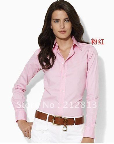 Free shipping,100% cotton,2012 NEW women's long sleeve polo shirts,sexy shirts,wholesale/retail,color pink,size S M L XL