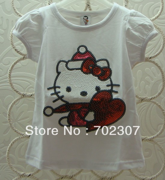 Free shipping 100 % cotton B2w2 Children hello kitty tops girl short sleeve t shirt 5pcs/lot HT-430