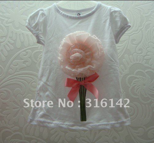 Free shipping 100%cotton b2w2 new baby short sleeve flower t-shirt children t-shirt 1lot /5PCS A-05 white