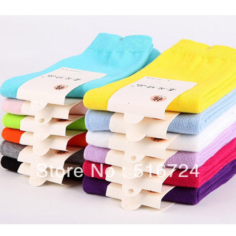Free shipping 100% cotton female socks candy color socks autumn and winter