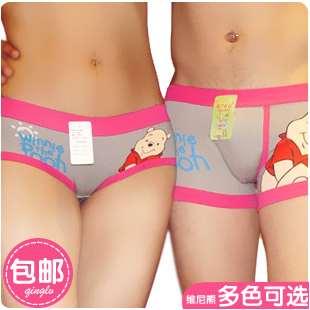 free shipping 100% cotton lovers panties cartoon WINNIE women's trigonometric male underwear