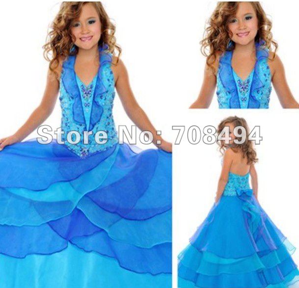 Free shipping 100% custom-made beautiful halter mix color beading stones organza material shiny flower girl Dress-perfect gowns