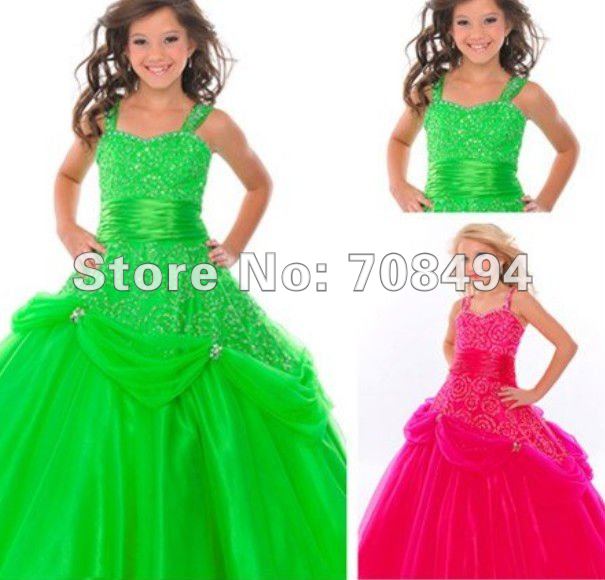 Free shipping 100% custom-made lovely beautiful spaghetti strap beading ball gown organza flower girl Dress-perfect gowns
