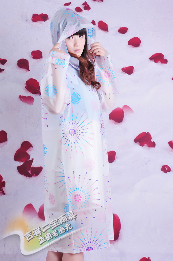 Free Shipping 100% EVA eco-friendly shining flower pattern fashion transparent raincoat with poncho