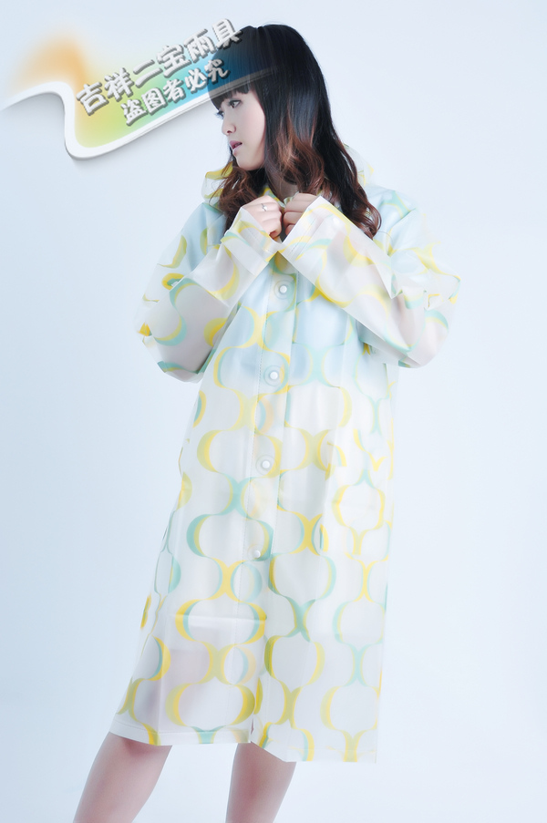 Free Shipping 100% EVA wave pattern eco-friendly fashion transparent raincoat with poncho