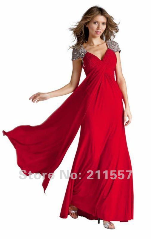 Free Shipping 100% Guarantee Custom-made Hot sale PD-92  Red Pleat Beaded Chiffon Long Prom Dresses
