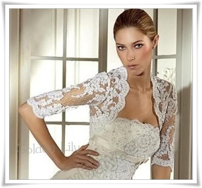 Free Shipping 100% Gurantee sexy lace edge half long sleeve wedding jacket/women jacket/bridalgown formal dress jacket wholesale