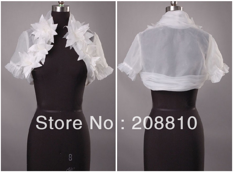 Free Shipping 100% Gurantee short sleeve organza bridal jacket Bolero wrap wedding jackets