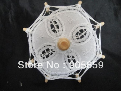 Free shipping (100 pcs/lot) hand made 4.7 inches plain white lace parasols Decorative umbrellas