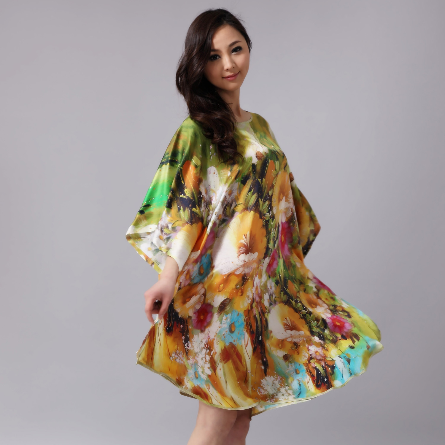 Free shipping 100% silk 2013 silk loose plus size batwing shirt lounge