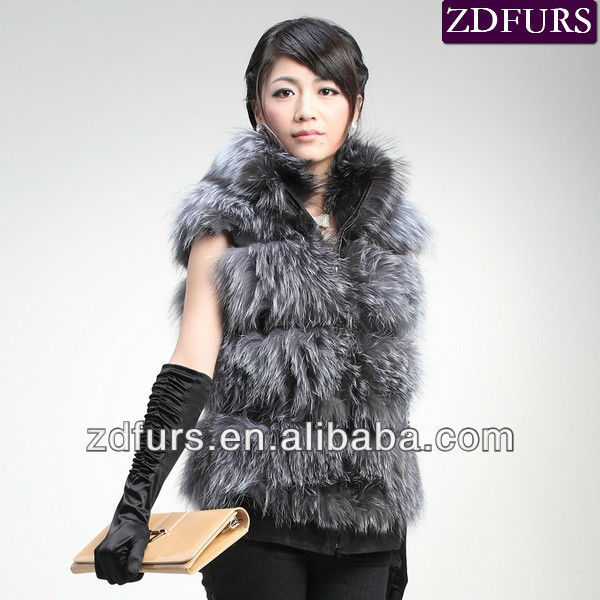 Free Shipping 100% Silver Fox Fur Vest Fur Waistcoat OEM Wholesale& Retail ZDFG-4003