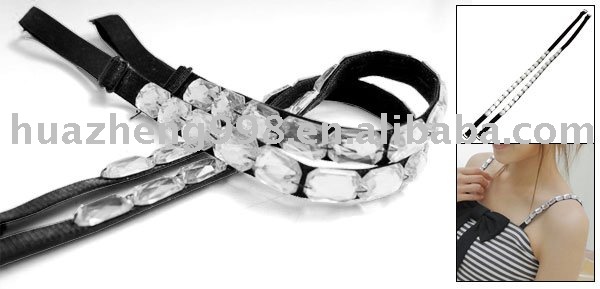 Free shipping 100pcs/lot  100pcs/lot Black Elastic Large White  Stones Bra Straps