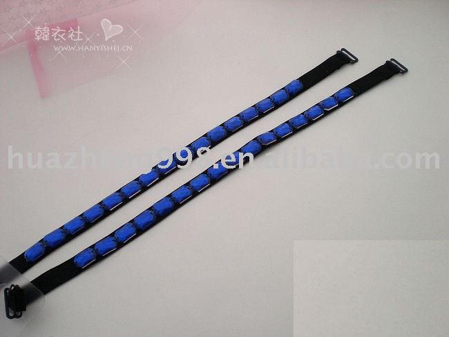 Free shipping   100pcs/lot Black Elastic Large Blue  Stones Bra Straps