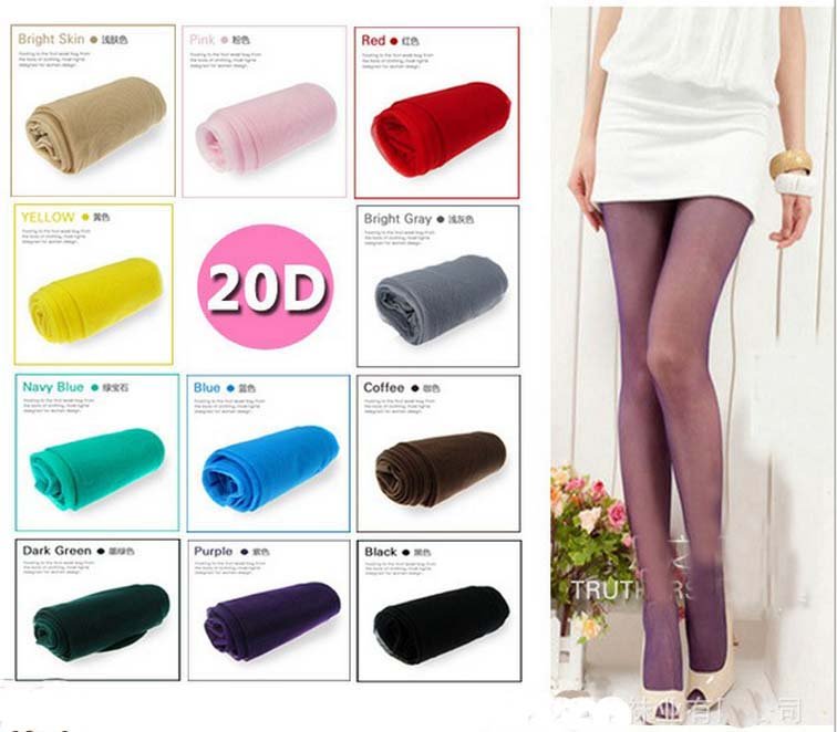 Free shipping 100pcs/lot Women Silk stocking ultra-thin Pantyhose tights stockings core wire Pantyhose 20D Candy color  178