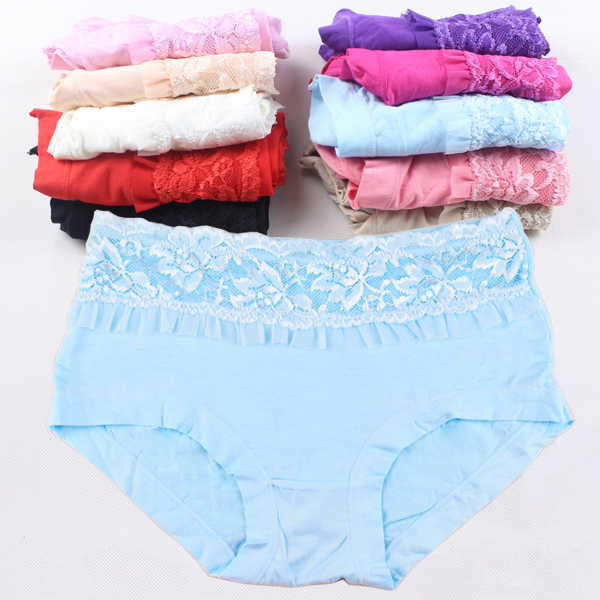 Free Shipping 10colors/Lot Collagen protein panties women's underwear lace embroidery mid  plus-size modal briefs Women