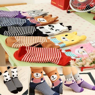 Free Shipping 10Pairs/lot Candy Color Cartoon 100% Cotton Sock