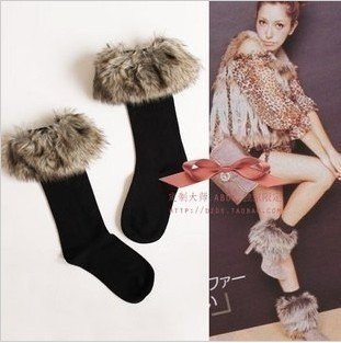 Free shipping 10pairs / lot Fur cuffed snow winter socks,Fashion socks