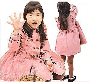 Free shipping 10pc/lot Embroidered net yarn double breasted  Pink Children long coat / Children clothing  jackets / outerwear