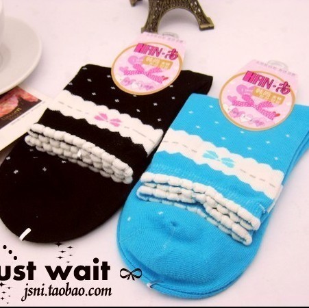 Free Shipping! 10pcs/lot 8021 autumn and winter bow dot laciness vintage 100% cotton 100% cotton sock female socks