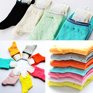 Free Shipping! 10pcs/lot A005 socks dot plaid stripe candy color women's socks 100% cotton sock