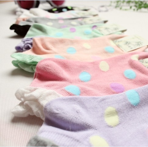 Free Shipping! 10pcs/lot A083 socks candy bamboo fibre lace decoration dot 100% cotton women's sock slippers