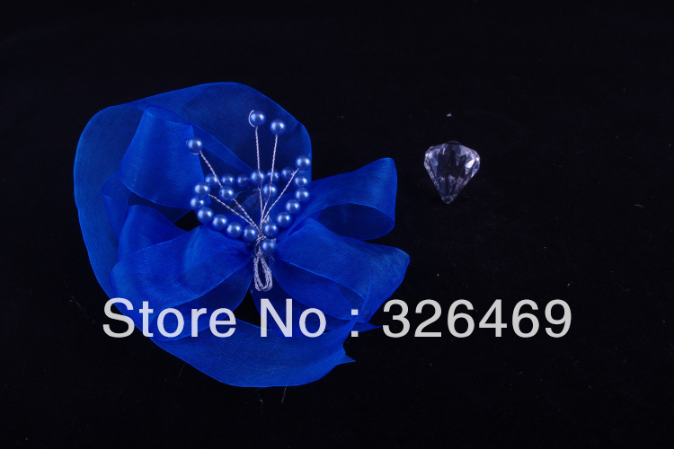 Free shipping 10pcs/lot blue party wedding flower wrist corsage prom evening bride crystal bouquet ribbon Bracelet