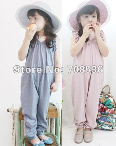 Free shipping 10pcs/lot Fashion Girls jumpsuit  for kids lace tank top long overalls Girl jumpsuits long pants Girls one piece