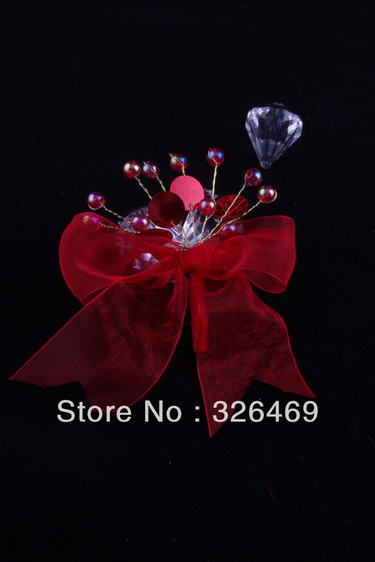 Free shipping 10pcs/lot fashion red crystal silk wrist corsage brooch flower for wedding bestman groomsmen crystal bouquet