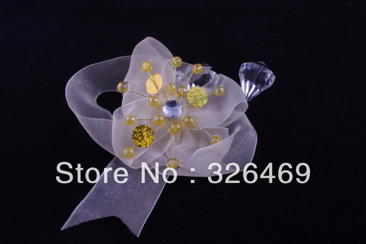 Free shipping 10pcs/lot party gold wedding flower wrist corsage prom evening bride sequins crystal bouquet ribbon Bracelet