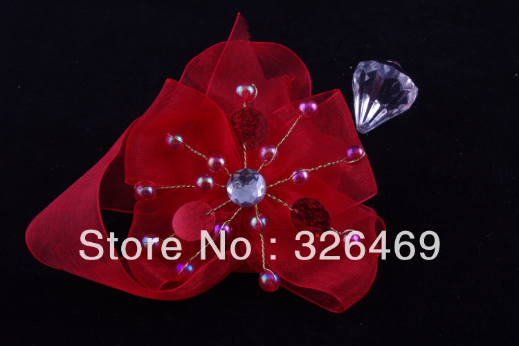 Free shipping 10pcs/lot party red wedding flower wrist corsage prom evening bride sequins crystal bouquet ribbon Bracelet