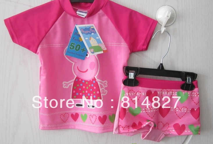 free shipping 10pcs/lot peppa pig SUV swimwear swimming suits bathers UPF 50+ pink