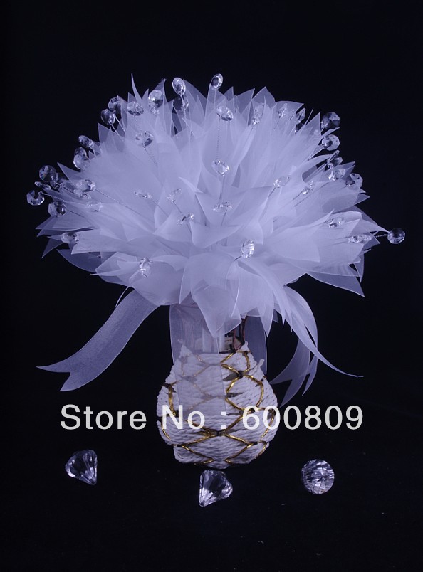 Free Shipping! 10pcs/Lot Sparkly Crystals with sashes Wedding Flower Bouquet