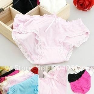 Free Shipping 10pcs/lot Women's Ladies Fashion New Sexy Cute Black Lace Modal Pure Cotton Shorts /Briefs /Underwear /Underpants