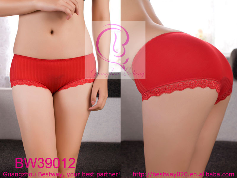 Free shipping 10pcs-pack ladies plain yam modal underwear back full coverage with leg side florla lace assorted color delivery