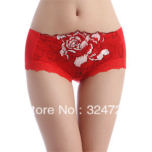 Free shipping 10pcs wholesale Peony  Embroidery Bamboo Fiber Lace  sexy  briefs lady's panties Low Waist 6colors free size